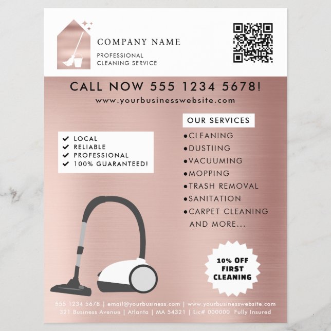 Modern Cleaning Cleaner Service Logo Rose Gold Flyer (Front)