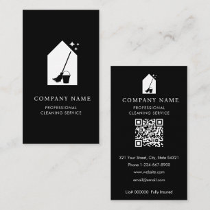 Modern Cleaning Cleaner Service Logo White QR Code Business Card
