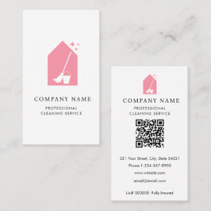 Modern Cleaning Cleaner Services Logo Pink QR Code Business Card