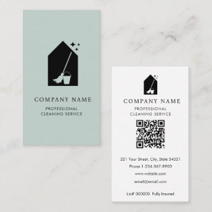 Modern Cleaning Cleaner Services Logo Teal QR Code Business Card
