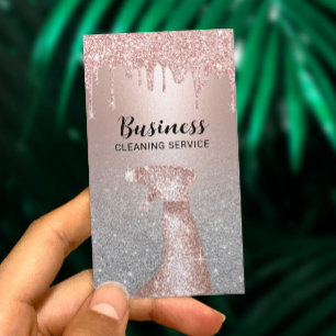 Modern Cleaning & Maid Service Rose Gold Drips Business Card