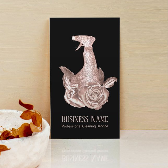Modern Cleaning Rose Gold Spray Bottle & Flowers Business Card (Creator Uploaded)