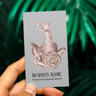 Modern Cleaning Rose Gold Spray Cleaner & Flowers Business Card