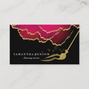 Modern Cleaning Service Brushed Black Metal Gold Business Card