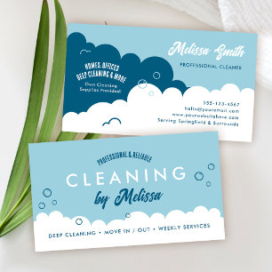 Modern Cleaning Service Housekeeper Blue & White Business Card