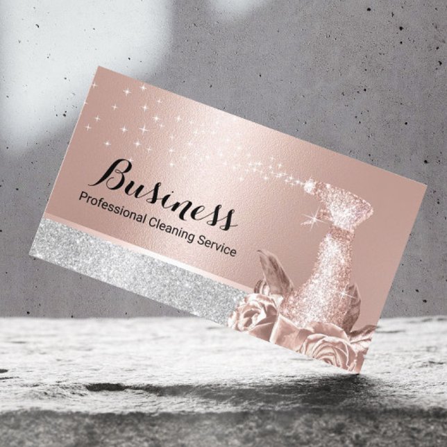 Modern Cleaning Service Rose Gold Floral Spray Business Card (Creator Uploaded)