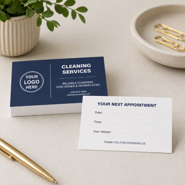 Modern Cleaning Services Logo Navy Blue Appointment Card (Modern Cleaning Services Logo Navy Blue Appointment Card)