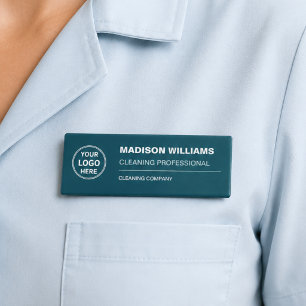 Modern Cleaning Services Logo Teal Magnetic Name Tag