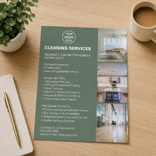 Modern Cleaning Services Photo Logo Sage Green Flyer