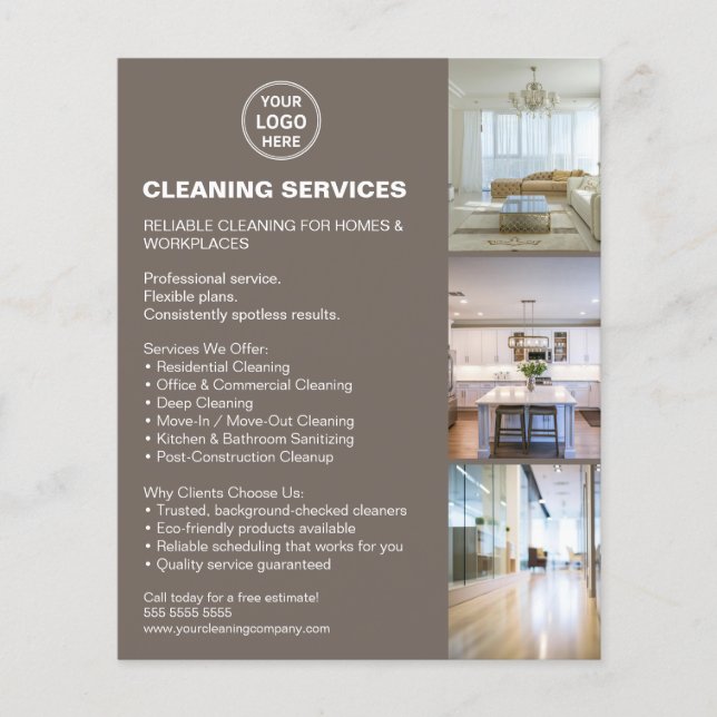 Modern Cleaning Services Photo Logo Taupe Flyer (Front)