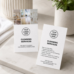 Modern Cleaning Services Photo Logo White Business Card