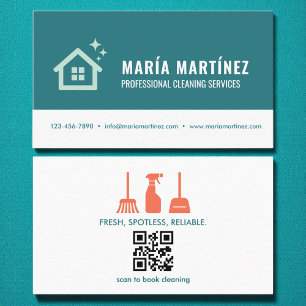 Modern Cleaning Services QR Code Professional Business Card