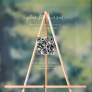 Modern Clear Wedding QR Code Seating Chart Acrylic