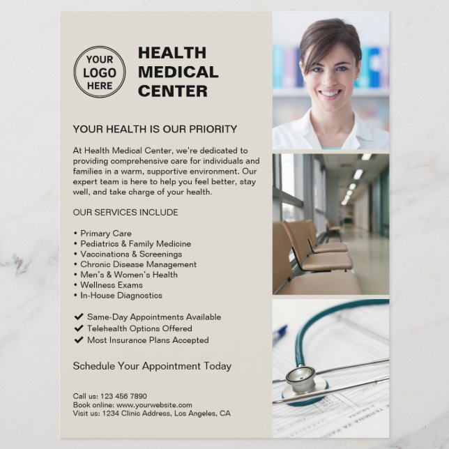 Modern Clinic Doctor Healthcare Custom Logo Flyer (Front)