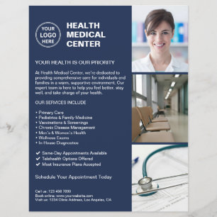 Modern Clinic Doctor Healthcare Logo Navy Blue Flyer