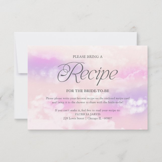 Modern Cloud Bridal Shower Recipe Request Invitation (Front)