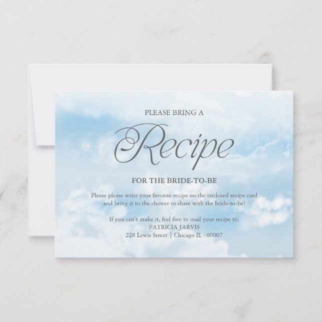 Modern Cloud Bridal Shower Recipe Request Invitation (Front)