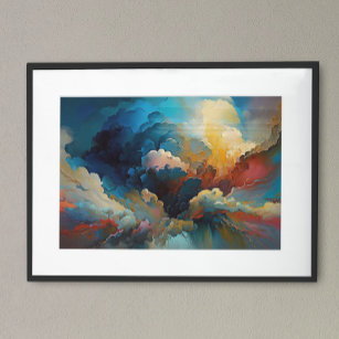 Modern Clouds Abstract art Red Blue Bold Colours Poster