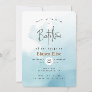 Modern Clouds Watercolor Baptism Invitation