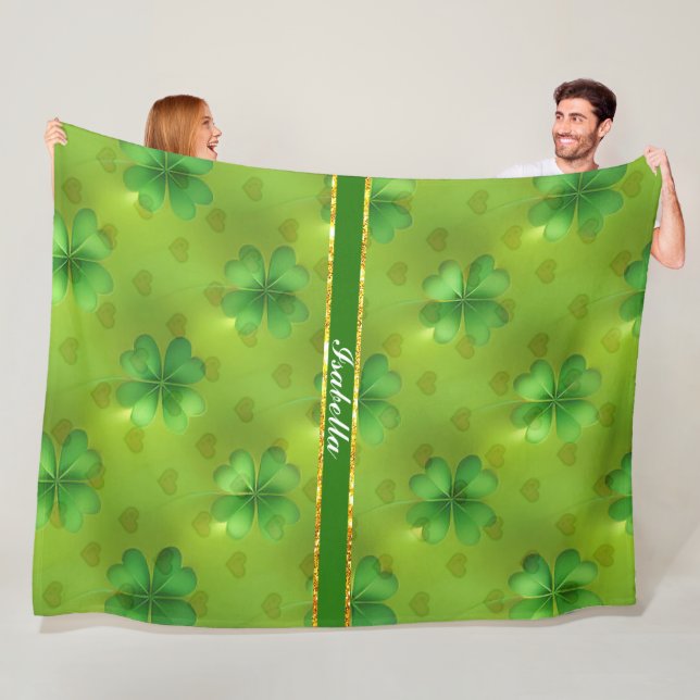 Modern Clover 4 Lists Green Collection Fleece Blanket (In Situ)
