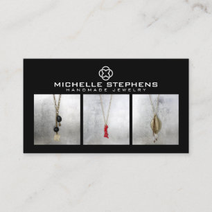 Modern Clover Logo Luxury Boutique Black Photo Business Card