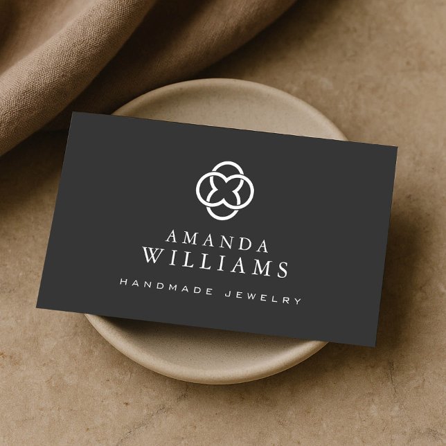 Modern Clover Logo Luxury Boutique Dark Grey Business Card (Creator Uploaded)