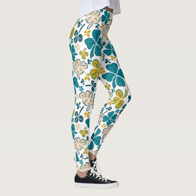 Modern Clover Shamrock Pattern St. Patrick`s Day  Leggings (Right)
