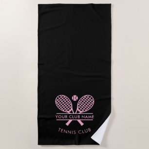 Modern Club Name Tennis Racket Motif Custom Beach Towel