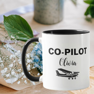 Modern CO-PILOT Text & Aeroplane, Personalised Gif Mug