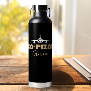 Modern CO-PILOT Typography,Gold Black, Custom Water Bottle