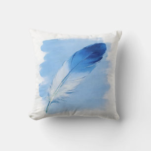 Modern Coastal Blue Paint Stroke Single Feather Cushion