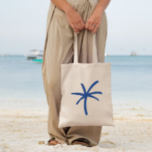 Modern Coastal Blue Painted Palm Tree Tote Bag
