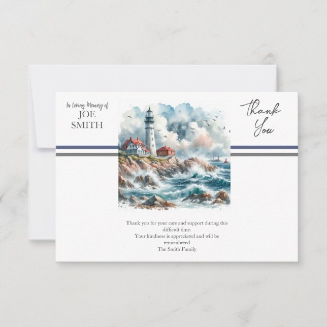 Modern Coastal Funeral  Thank You Card (Front)