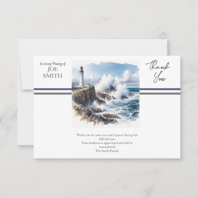 Modern Coastal Funeral  Thank You Card (Front)
