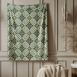 Modern Coastal Mediterranean Tile-Inspired Design Fleece Blanket