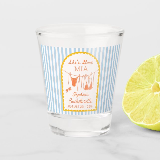 Modern Coastal MIA Bachelorette Party Shot Glasses (Front)