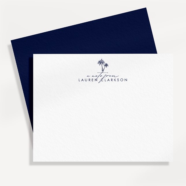 Modern Coastal Navy Palms Stationery Note Card (Creator Uploaded)