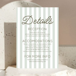 Modern Coastal Sage Green Stripes Wedding Details Enclosure Card