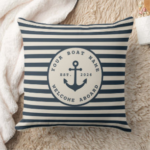 Modern Coastal Sand Beige Stripe Monogram Cushion