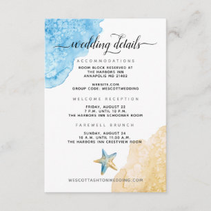 Modern Coastal Sea and Sand Beach Wedding Details Enclosure Card