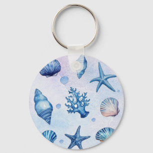 Modern Coastal Sea Shells Treasure Ocean Birthday  Key Ring