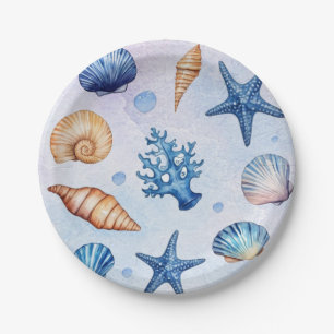 Modern Coastal Sea Shells Treasure Ocean Birthday  Paper Plate