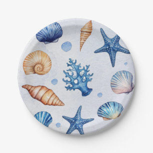 Modern Coastal Sea Shells Treasure Ocean Birthday  Paper Plate