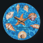 Modern Coastal Sea Shells Treasure Ocean Custom    Large Clock<br><div class="desc">This large, eye-catching clock will transform any space into a serene seaside retreat. The intricate mosaic of natural sea shells embedded in the face adds depth, texture, and an authentic coastal feel, Whether you're decorating a beach house, a sunroom, or any room that could use a dose of oceanic inspiration,...</div>