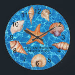 Modern Coastal Sea Shells Treasure Ocean Custom    Large Clock<br><div class="desc">This large, eye-catching clock will transform any space into a serene seaside retreat. The intricate mosaic of natural sea shells embedded in the face adds depth, texture, and an authentic coastal feel, Whether you're decorating a beach house, a sunroom, or any room that could use a dose of oceanic inspiration,...</div>
