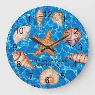 Modern Coastal Sea Shells Treasure Ocean Custom    Large Clock