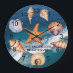 Modern Coastal Sea Shells Treasure Ocean Custom    Large Clock<br><div class="desc">This large, eye-catching clock will transform any space into a serene seaside retreat. The intricate mosaic of natural sea shells embedded in the face adds depth, texture, and an authentic coastal feel, Whether you're decorating a beach house, a sunroom, or any room that could use a dose of oceanic inspiration,...</div>