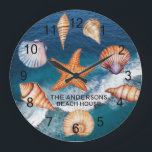 Modern Coastal Sea Shells Treasure Ocean Custom    Large Clock<br><div class="desc">This large, eye-catching clock will transform any space into a serene seaside retreat. The intricate mosaic of natural sea shells embedded in the face adds depth, texture, and an authentic coastal feel, Whether you're decorating a beach house, a sunroom, or any room that could use a dose of oceanic inspiration,...</div>