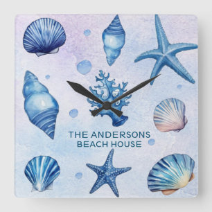 Modern Coastal Sea Shells Treasure Ocean Custom Square Wall Clock