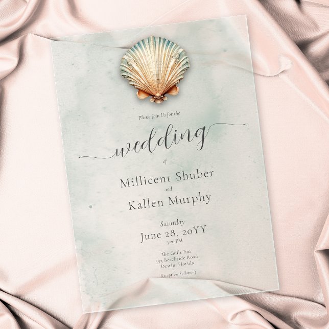 Modern Coastal Seashell Aqua Wedding Acrylic Invitations (Modern Coastal Seashell Aqua Wedding Acrylic Invitations)